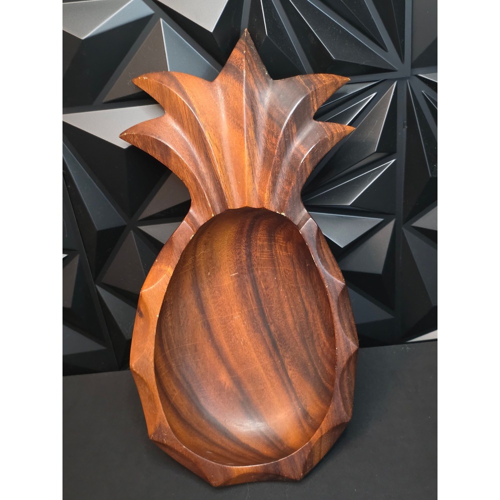 Vintage Waikiki Woods Monkey Pod 16 Inch Wood Pineapple Bowl Hand Carved Hawaii